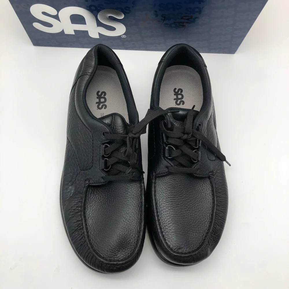 SAS Bout Time Mens Size 12 W Wide Black Leather Comfort Walking Shoes USA w/ Box